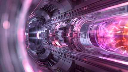 a segment within a modern fusion power plant, focusing on the intricacies and technological marvels that enable fusion energy production. a section of the plasma containment chamber