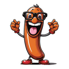vector clipart, cut out funny sausage mascot with glasses