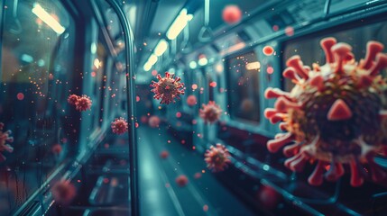 virus spreading in a subway train - obrazy, fototapety, plakaty