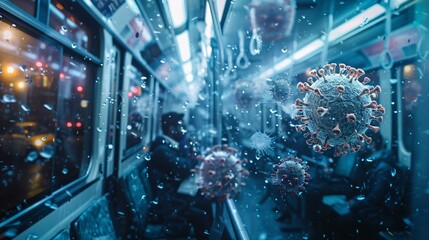 virus spreading on a crowded train - obrazy, fototapety, plakaty