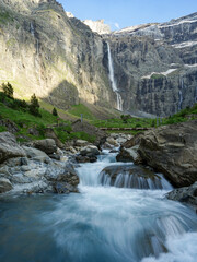 Gavarnie Falls, spectacular waterfall in french Pyrenees, highest waterfalls in France, popular tourist landmark
