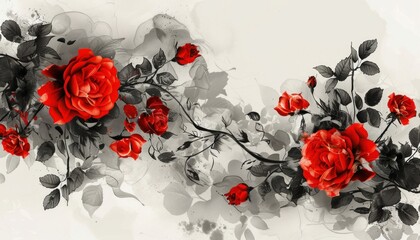 Vibrant red roses with greyscale foliage for a chic design