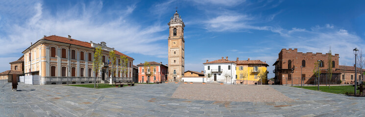 La Morra, Cuneo. Amazing view of the main square or of the village or viewpoint of La Morra, one of...