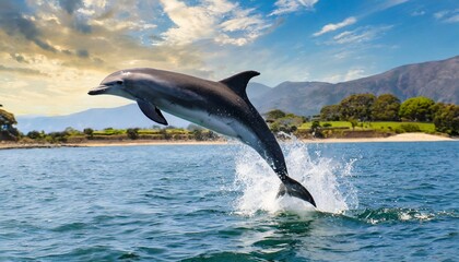 Fototapeta premium two dolphins jumping