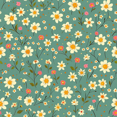 Obraz premium seamless pattern, Vector seamless pattern, Pretty pattern in small flower on green background. Ditsy floral background, The elegant the template for fashion prints, pastel