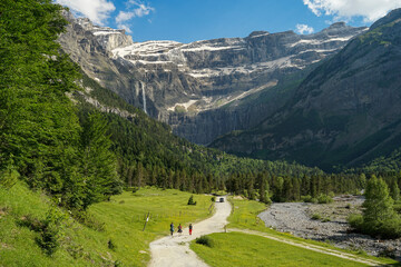 Hiking trail to Gavarnie Falls, spectacular waterfall in french Pyrenees, highest waterfalls in...