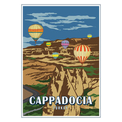 Cappadocia Turkey vintage poster design style vector illustration