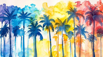 Naklejka premium An illustration of palm trees swaying in the breeze conjures visions of tropical vacation bliss and sun-kissed relaxation.