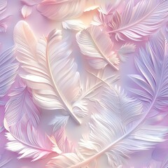 Fototapeta na wymiar Ethereal 3D white feathers gently floating against a pastel boho backdrop. Seamless Pattern, Fabric Pattern, Tumbler Wrap, Mug Wrap.