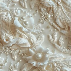 3D feathers interwoven with strands of delicate boho lace and pearls.  Seamless Pattern, Fabric Pattern, Tumbler Wrap, Mug Wrap.