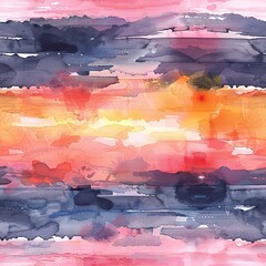 Watercolor seamless pattern of sunrises with pastel hues, showcasing the peaceful transition of colors. Seamless Pattern, Fabric Pattern, Tumbler Wrap, Mug Wrap.