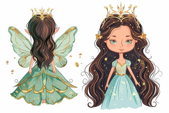 Beautiful fairytale Elf princess. Cartoon illustration for children's print or sticker. Fabulous or romantic story. Wonderland. Toy or pretty doll for girl. Vector