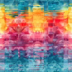 Seamless watercolor tile pattern, illustrating a series of sunrises over a serene lake, reflecting the vibrant colors.  Seamless Pattern, Fabric Pattern, Tumbler Wrap, Mug Wrap.