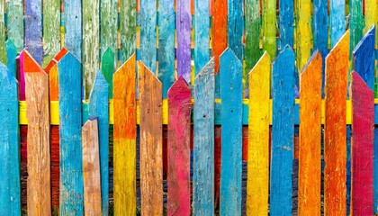 Vibrant Boundary: Colorful Wooden Fence Cut Out for Creative Projects colorful boundary background texture