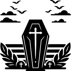 coffin and funeral vector icon