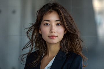 Portrait of a beautiful young Asian businesswoman in front of a blurry background - 790681265