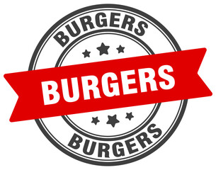 burgers stamp. burgers label on transparent background. round sign
