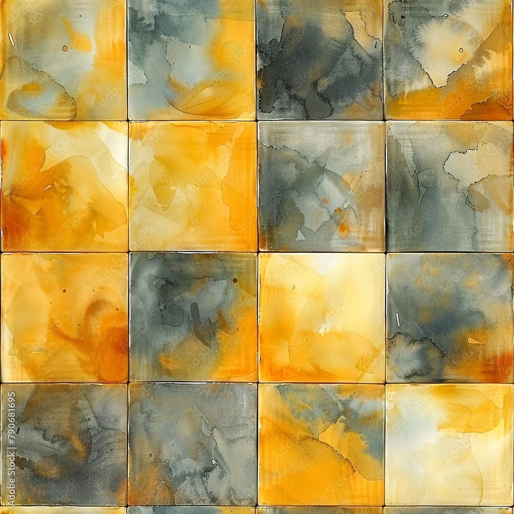 Poster abstract, stylized watercolor tiles of sun rays diffusing through clouds, creating a seamless patter