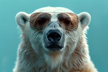 Portrait of a polar bear wearing sunglasses - 790681837