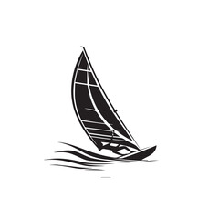 Wind surfing in cartoon, doodle style . Image for t-shirt, web, mobile apps and ui. Isolated 2d vector illustration in logo, icon, sketch style, Eps 10, black and white. AI Generative