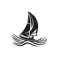 Wind surfing in cartoon, doodle style . Image for t-shirt, web, mobile apps and ui. Isolated 2d vector illustration in logo, icon, sketch style, Eps 10, black and white. AI Generative