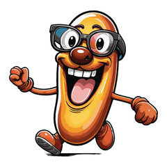 vector clipart, cut out funny sausage mascot with glasses