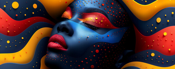 Closeup of a womans face with Electric blue paint for an Entertainment event