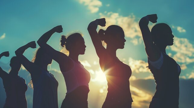Woman empowerment, showcasing a diverse group of women standing together in solidarity, exuding strength, unity, and confidence, symbolizing feminist ideals and gender equality.
