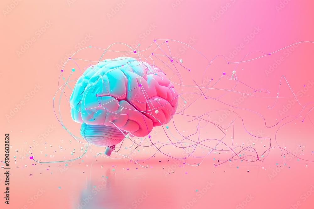 Poster a brain is surrounded by a web of lines and dots