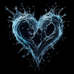 Abstract Watersplash Heart on Black Background