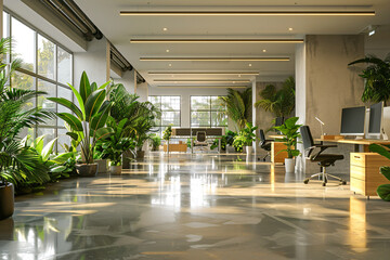 A well light office space filled with potted plants, green work environment - 790683610