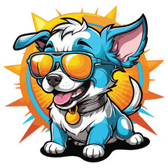 clipart vector cut out, cute little puppies with sunglasses