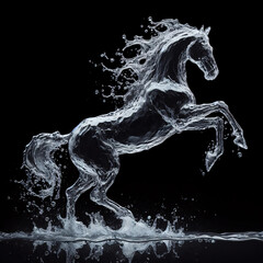 Abstract Watersplash of Jumping Horse on Black Background