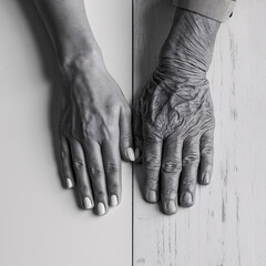 Young and Old Female Hands Together