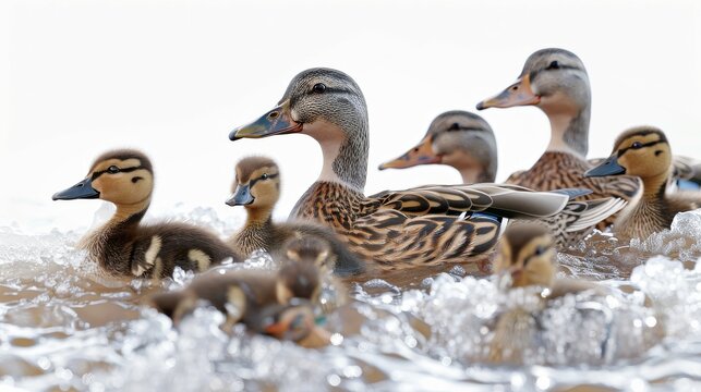 A group of ducks are swimming in a body of water