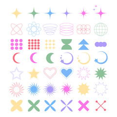 Set of geometric  brutalist shapes. Abstract retro elements in Y2K style. Swiss style collection. y2k vector illustration on white background