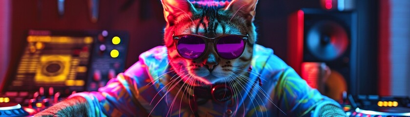 Cat with sunglasses tropical shirt