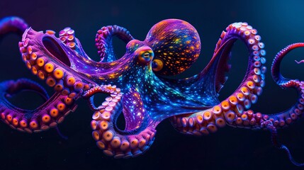 Neon octopus underwater effect