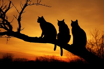 Black cats and bats silhouetted against the moon.