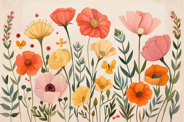 cute background with poppies, spring wallpaper, pastel color