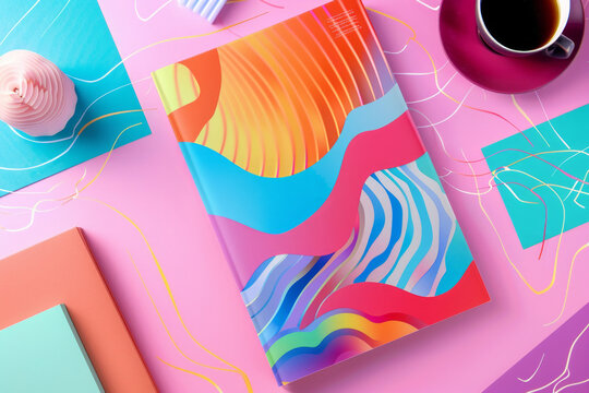 Brochure with colorful geometric pattern flat design