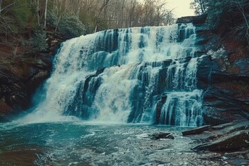 Waterfall Landscape. Upper Catabwa Falls in North Carolina Forest - obrazy, fototapety, plakaty