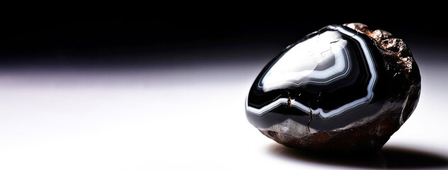 Onyx fossil mineral stone. Geological crystalline fossil. Dark background close-up.