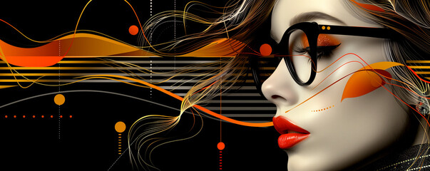 A black and white portrait of a woman with vibrant red lips