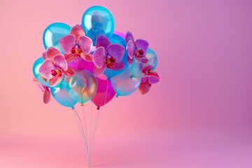 A bunch of balloons with colorful flowers on a colorful background