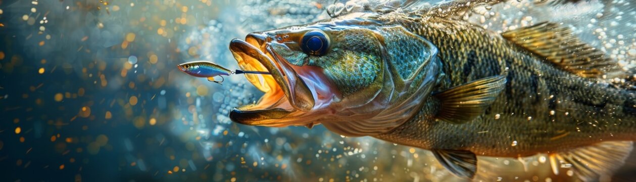 A largemouth bass about to strike a crankbait.