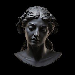 AI generated illustration of a monochrome sculpture of woman with closed eyes
