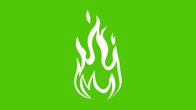 Video drawing animation fire flame, drawn in black and white. On a green chroma key background