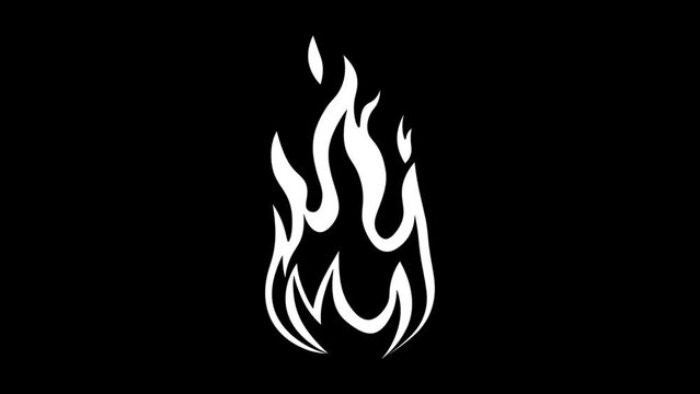 Video drawing animation fire flame, drawn in black and white. On a black background