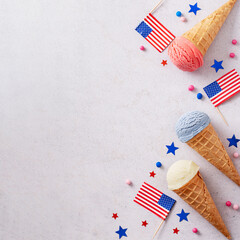 USA flag-inspired ice cream, 4th of July dessert, top view